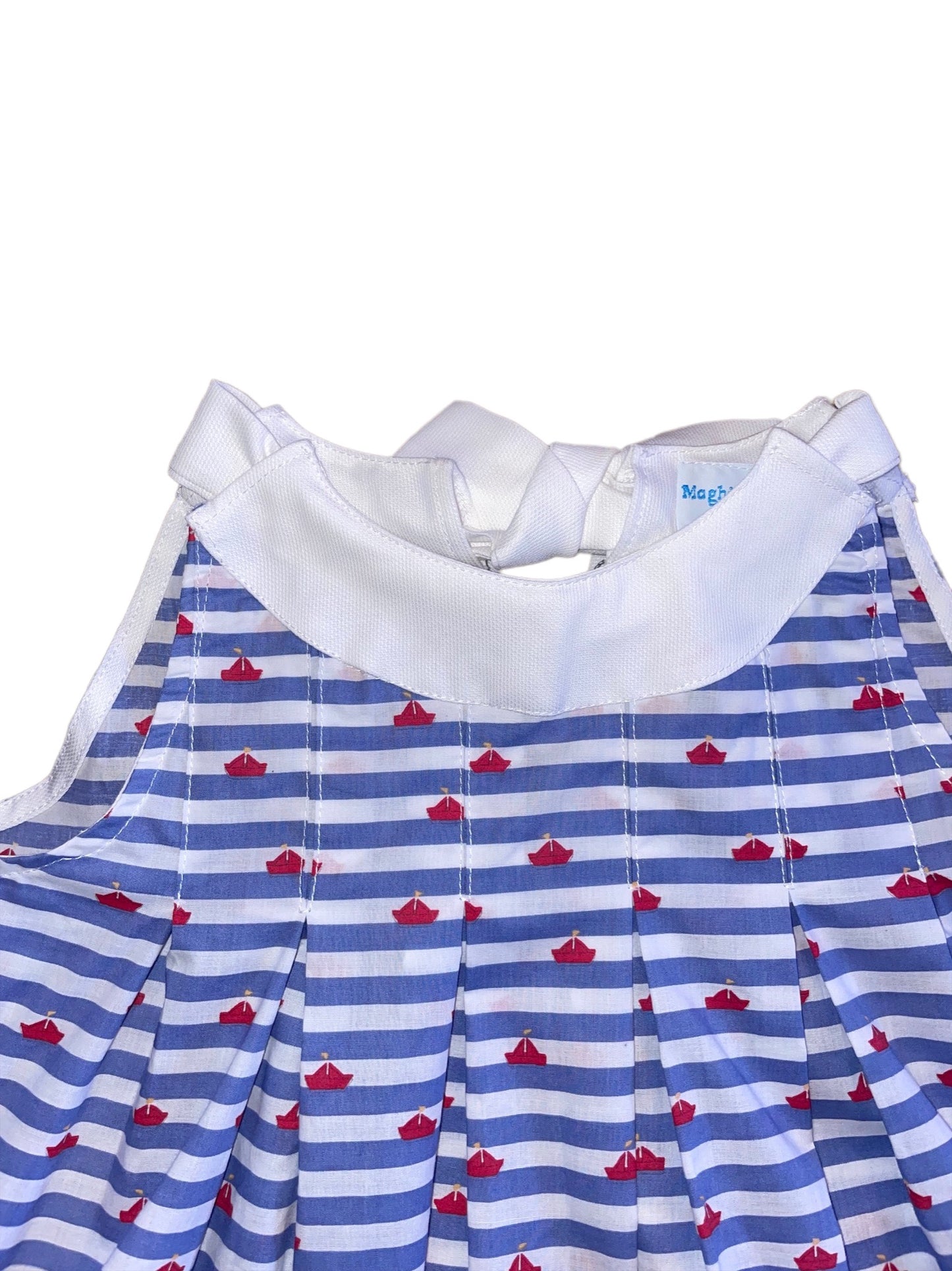 Tie Dress - Blue Stripe Sail Boat