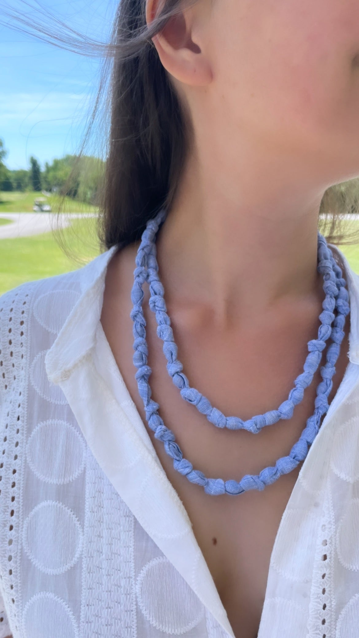 Linen Necklace - Light Blue