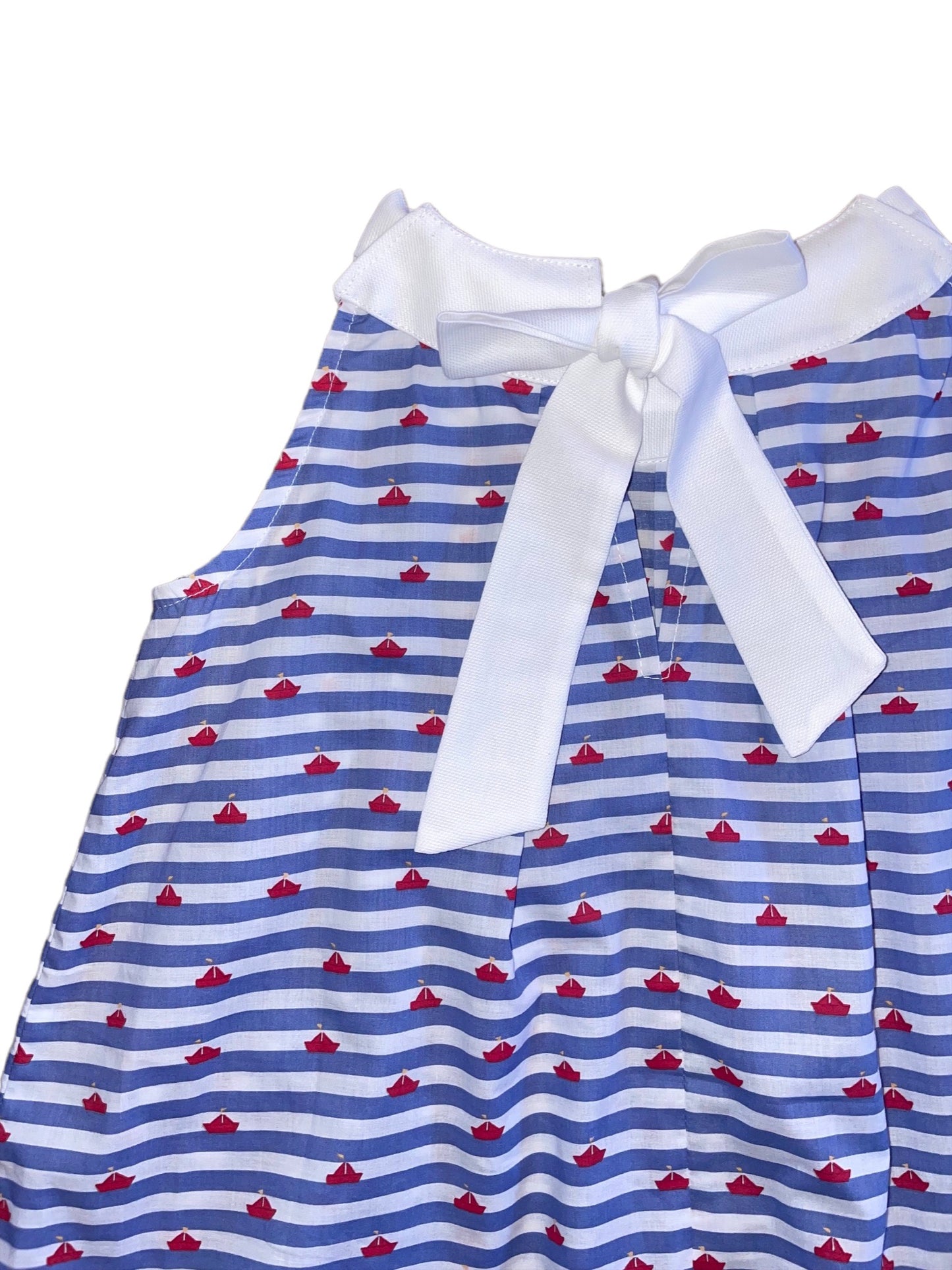 Tie Dress - Blue Stripe Sail Boat
