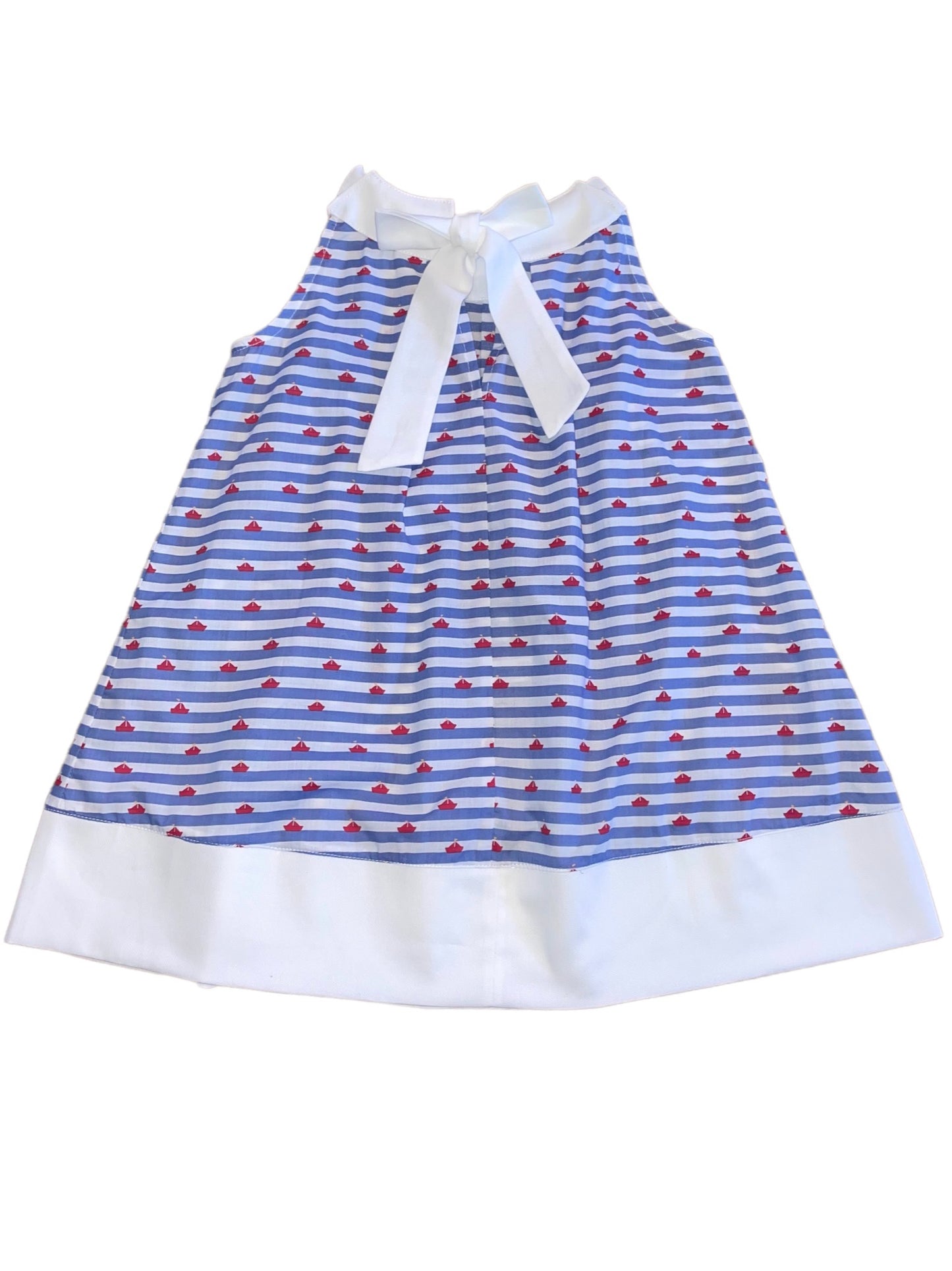 Tie Dress - Blue Stripe Sail Boat