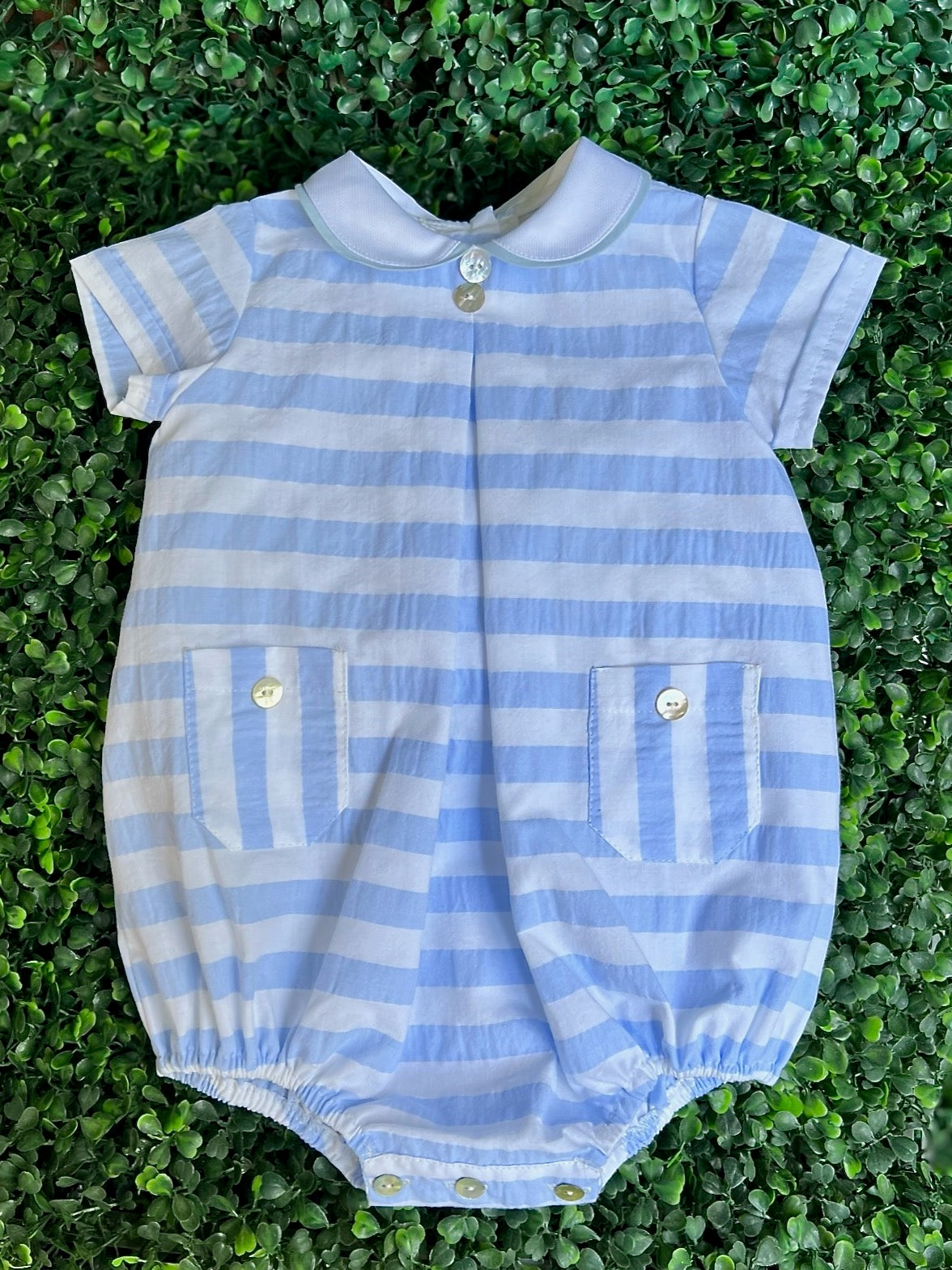 Petal Romper - Blue Stripe